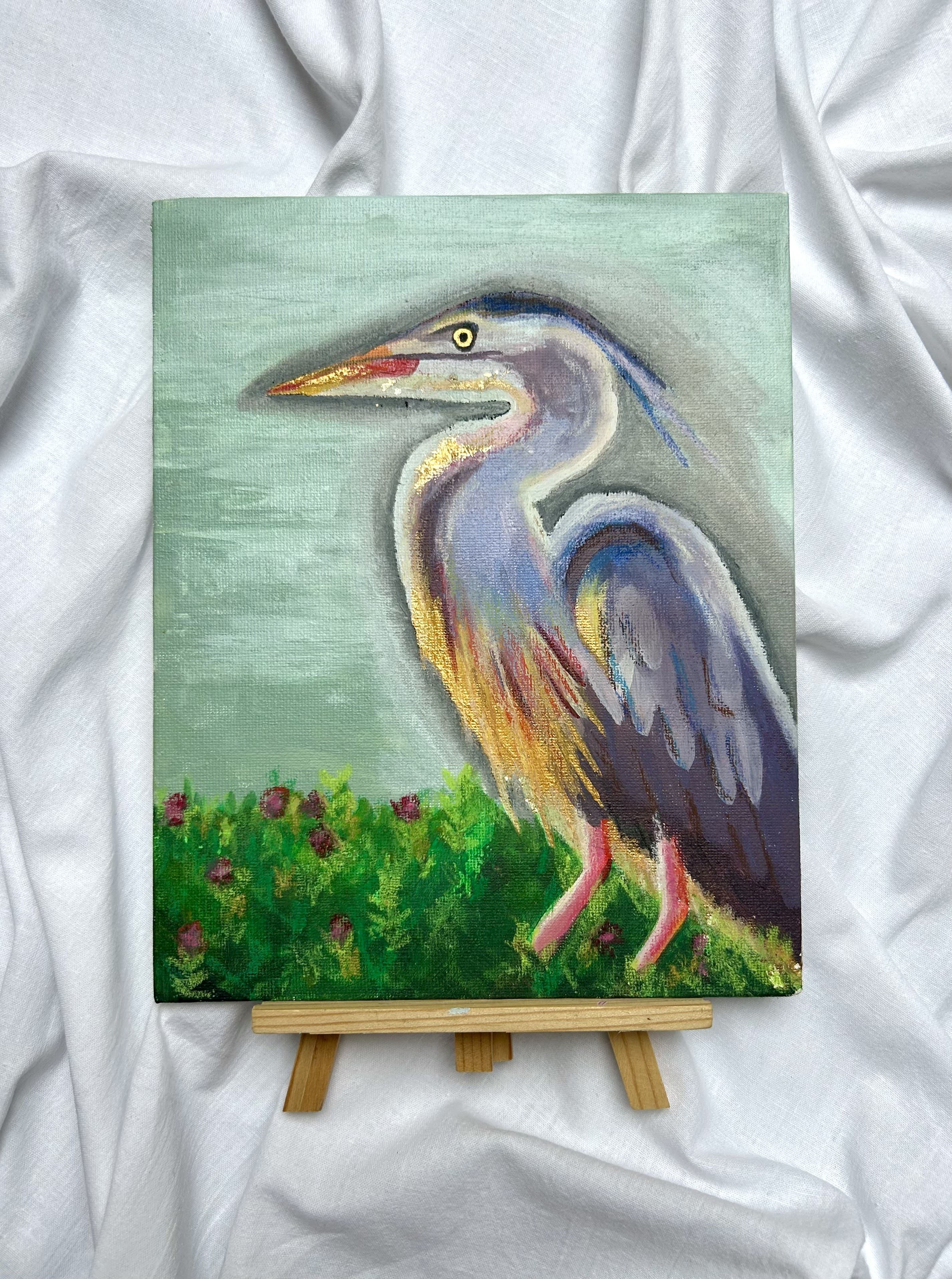 Le Héron - Acrylique et feuille d'or